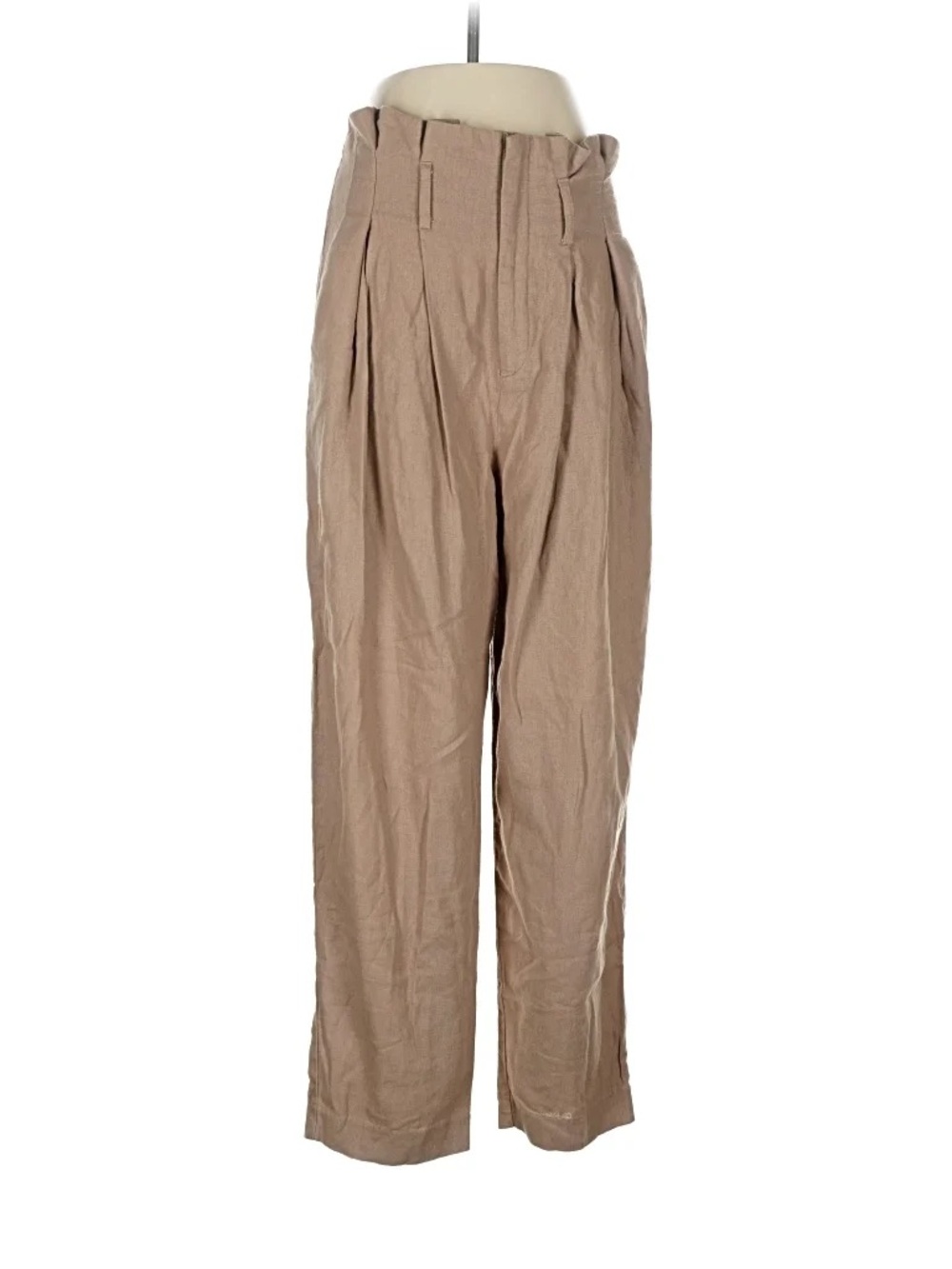stradivarius beige linen High-Waist Pleated barrel Trousers